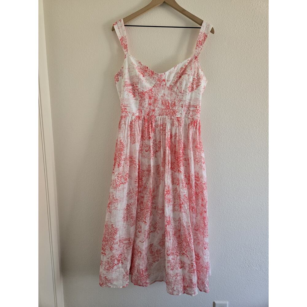 Aqua XL Floral Smocked Midi Dress White Pink Coquette Cottagecore Euro Summer